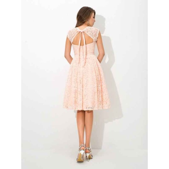 Charming Straps Lace Sleeveless Short Lace Bridesmaid Dresses