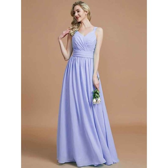 V-Neck Elegant Chiffon Sleeveless Bridesmaid Dresses