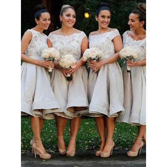 Charming Off-the-Shoulder Sleeveless Chiffon Knee-Length Bridesmaid Dresses
