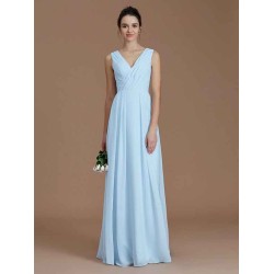 V-Neck Elegant Sleeveless Ruched Chiffon Bridesmaid Dresses