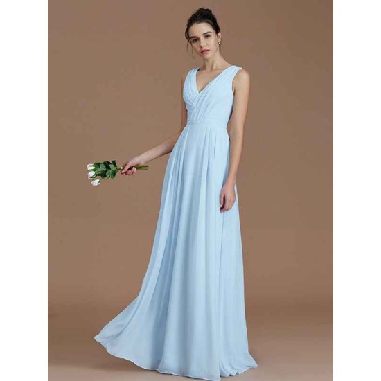 V-Neck Elegant Sleeveless Ruched Chiffon Bridesmaid Dresses