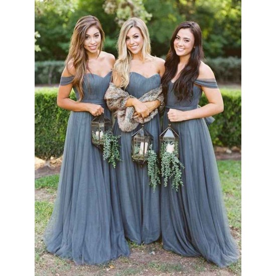 Gorgeous Tulle Ruffles Off-the-Shoulder Sleeveless Bridesmaid Dresses