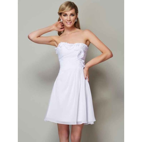 Charming Strapless Sleeveless Pleats Applique Short Chiffon Bridesmaid Dresses
