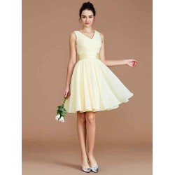 V-Neck Elegant Sleeveless Sash/Ribbon/Belt Short/Mini Chiffon Bridesmaid Dresses