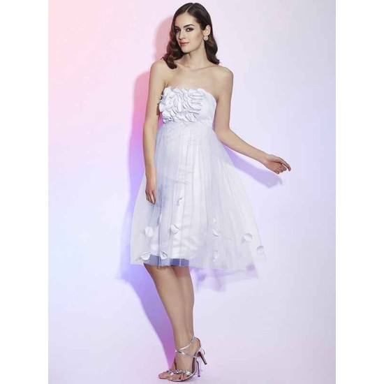 Charming Strapless Sleeveless Hand-Made Flower Short Net Bridesmaid Dresses