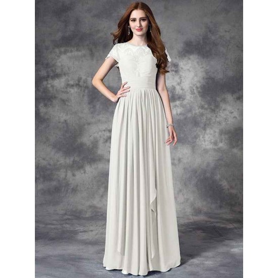 Modern Bateau Lace Sleeveless Long Chiffon Bridesmaid Dresses