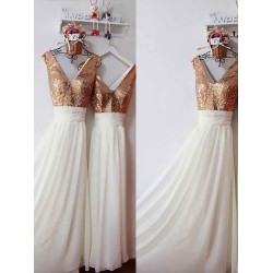 Amazing Chiffon V-neck Sleeveless Sequin Bridesmaid Dresses