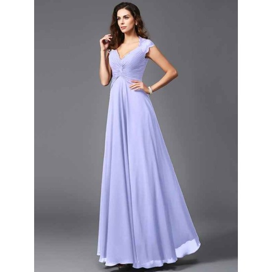 V-Neck Elegant Sleeveless Long Chiffon Bridesmaid dresses