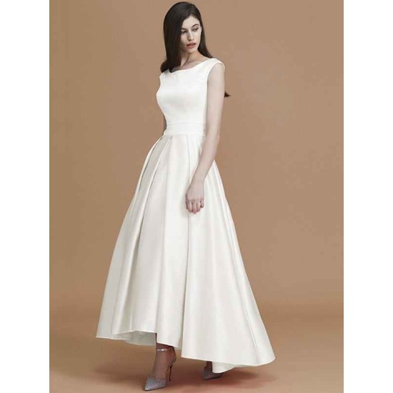 Modern Bateau Sleeveless Asymmetrical Ruffles Satin Bridesmaid Dresses
