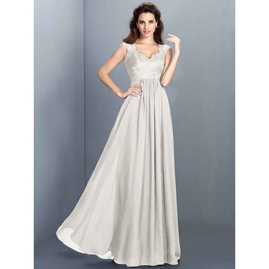 Chic Lace Sleeveless Long Chiffon Bridesmaid Dresses