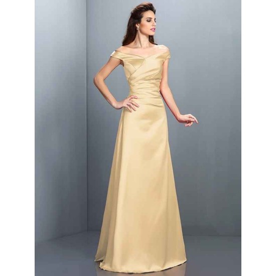 Charming Off-the-Shoulder Sleeveless Long Satin Bridesmaid Dresses