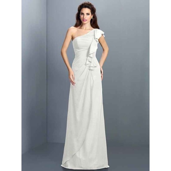 Charming One Shoulder Pleats Sleeveless Long Chiffon Bridesmaid Dresses