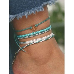 Handmade Beaded Leather Rope Anklets(5 pieces)
