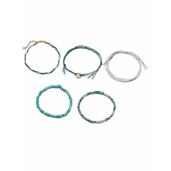 Handmade Beaded Leather Rope Anklets(5 pieces)